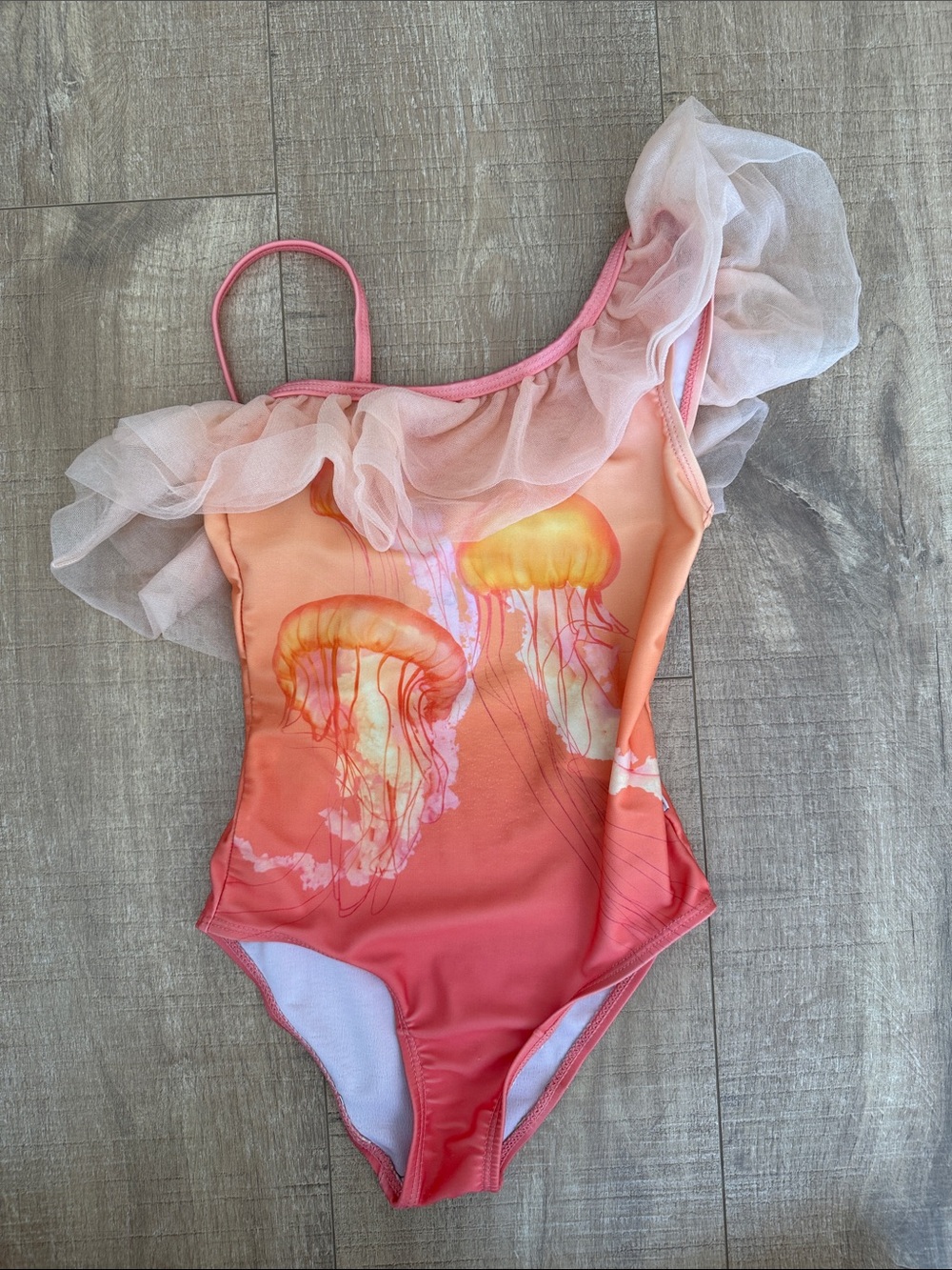 Molo Girls Pink Jellyfish One-Piece Swimsuit with Ruffle